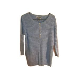 Karen Scott 1/4 Button Up Blue Cable Knit 1/2 Sleeve Top  Medium  100% Cotton